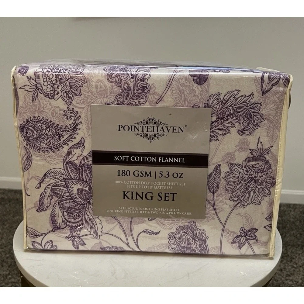 King Sheet Set 100% Cotton Flannel Bed Sheets Floral Paisley Deep Pocket